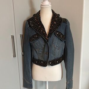 Vintage Stunning Simon Chang Medium Blue Denim Jacket with Beaded Embellishment
